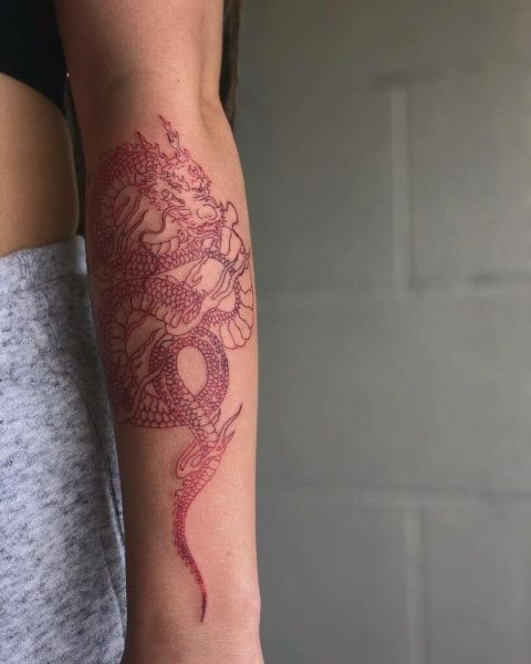 Incredible-Red-Chinese-Dragon-Arm-Tattoo 