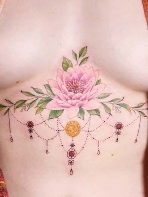 Wonderful-Flower-Sternum-Tattoo 